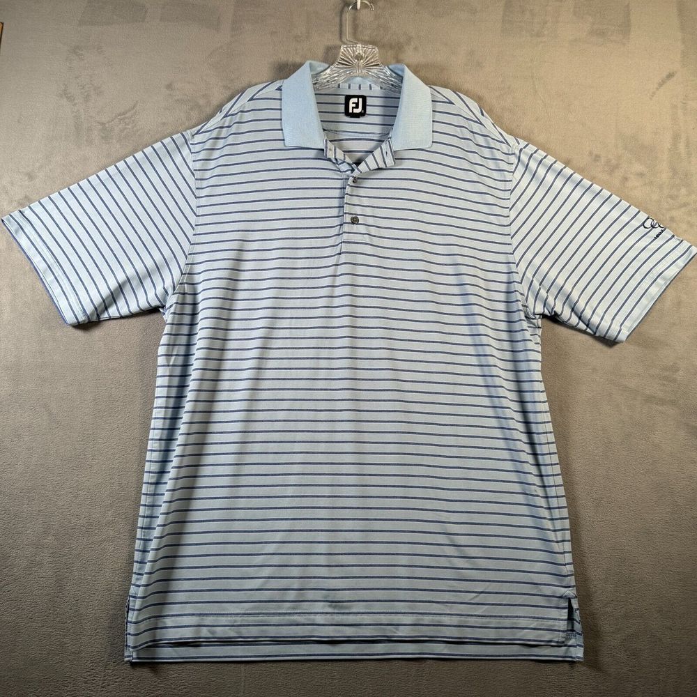 FJ FootJoy Golf Polo Shirt‎ Mens XL Blue Stripe Oceanside Country Club FL Active